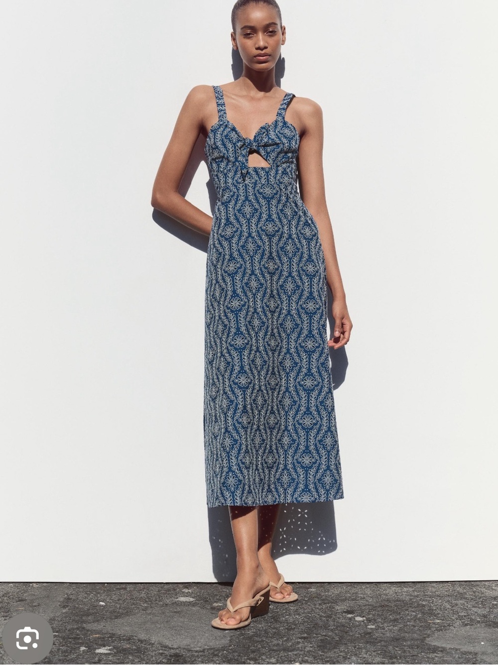 Zara Blue Printed Midi Dress with Front Keyhole